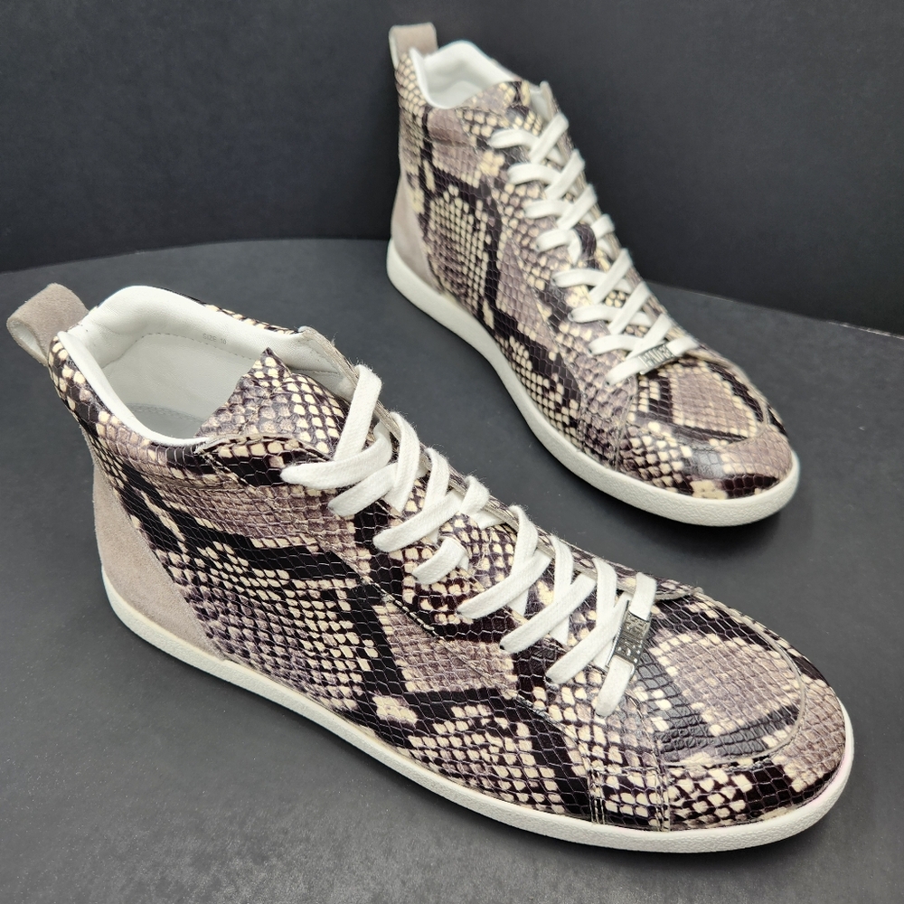 Paige sneakers 10 grey leather Annie python snake print high top sporty new $258